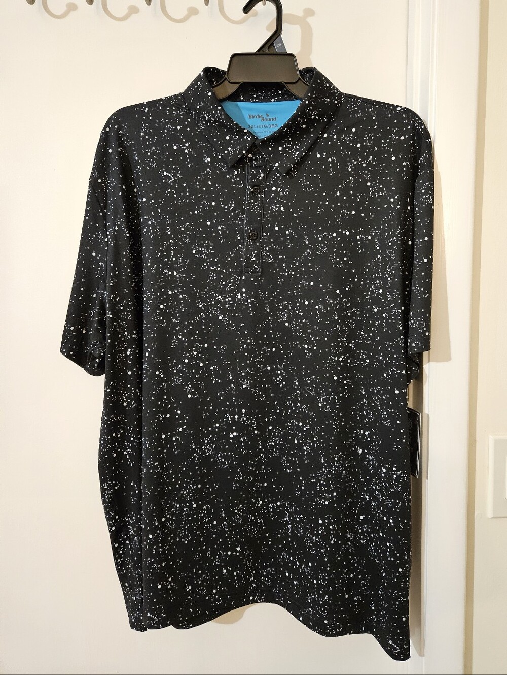 Birdie Bound Mens 3XL Golf Polo Shirt Black Paint Splatter Print UPF50 NWT